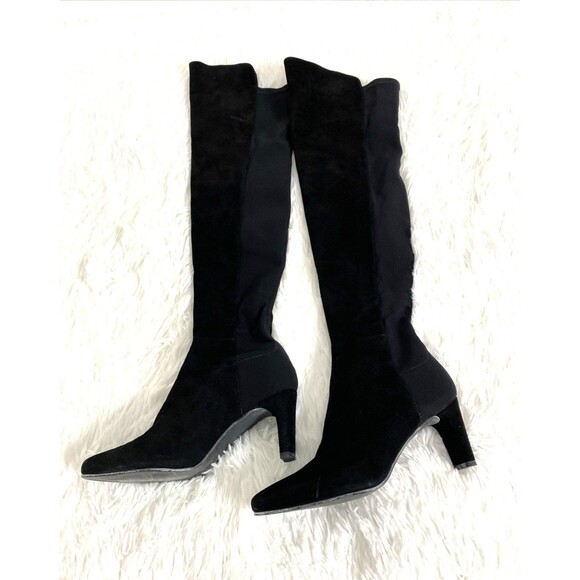 Stuart Weitzman Womens Suede Over The Knee Pull On Boots Black Size 36 Heeled - Picture 14 of 15